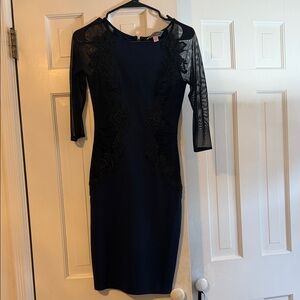 Lipsy Navy Long Sleeve Lace Dress